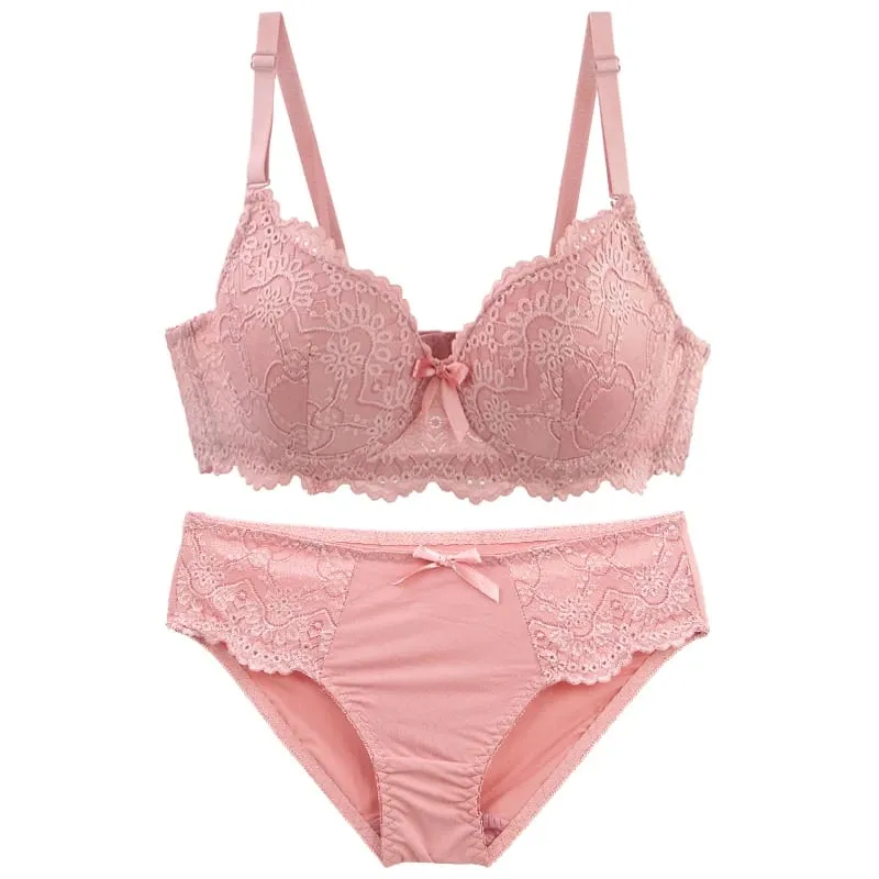 DainaFang Lace Minimizer Bra Sets 3/4 Cup Push Up Lingerie Side Support Removable Straps 3 Hooks Women Underwear
