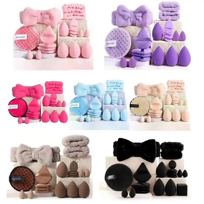 20/33Pcs Makeup Tool Kit Full Set with Makeup Puffs Brushes Beauty Sponges for Make‑up & Makeup Removal