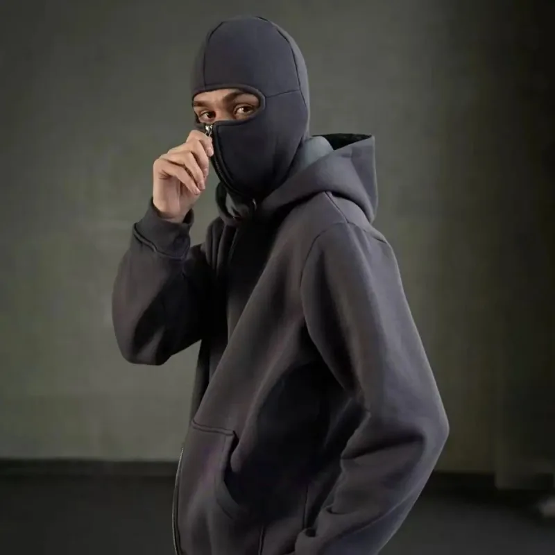 New Autumn Winter Unisex zip up hoodies Ninja jacket Men's Women's Balaclava Hooded Mask Design cold culture sweatshirt