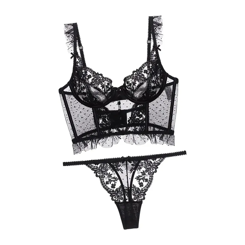 Kvinder Lingeri Sæt 2-delt bodysuit Komfortabel Push up BH BH Trusse Sæt med Blomster Blonde BH til Bryllup Daglig Brug Nattøj