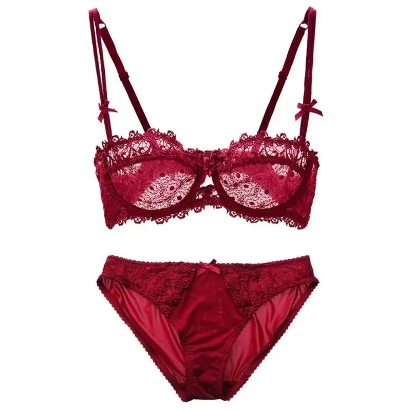 Summer White Lace Bra Lingerie Set Ultra Thin Breathable Sheer Mesh Sexy Deep V Push Up Wireless Women Underwear Suit — image 6
