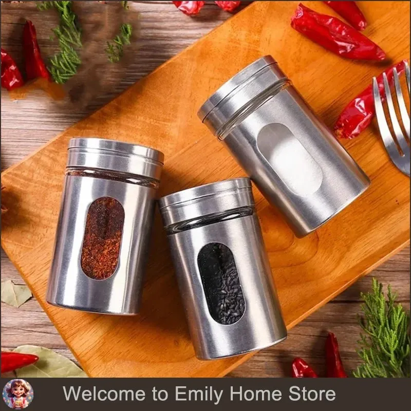 Stainless Steel Spice Shaker Seasoning Cans Rotate Camping Barbecue Jars Spice Storage Box Salt Sugar Pepper Storage Bottle — image 1