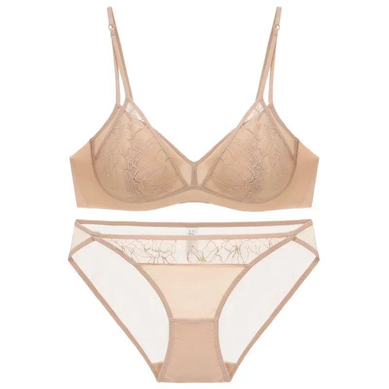 Women's Style Sexy Lingerie Set Thin Contrast Lace Patchwork Push-Up Wireless Bra with Double Shoulder Straps for Small Bust — image 8