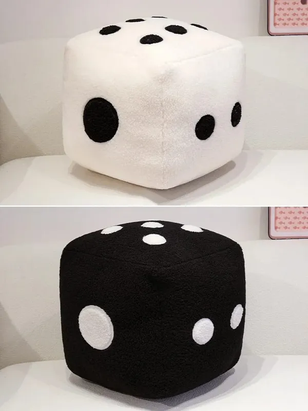 25cm Fun Dice Pillow Soft Stuffed Plush Toy Black White Dice Rolling Game Props Compare Sizes Funny Gift For Party Entertainment