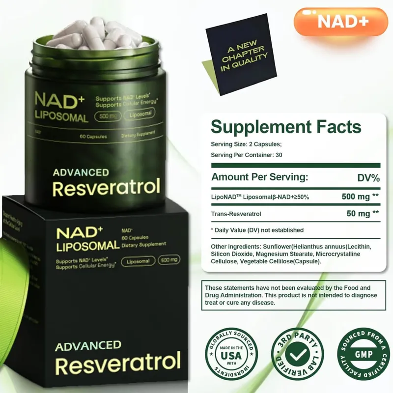 Liposomal NAD+ ADVANCED Supplement with Resveratrol - NAD Plus Capsules for Anti Aging Brain Function & Cell Regeneration — image 7