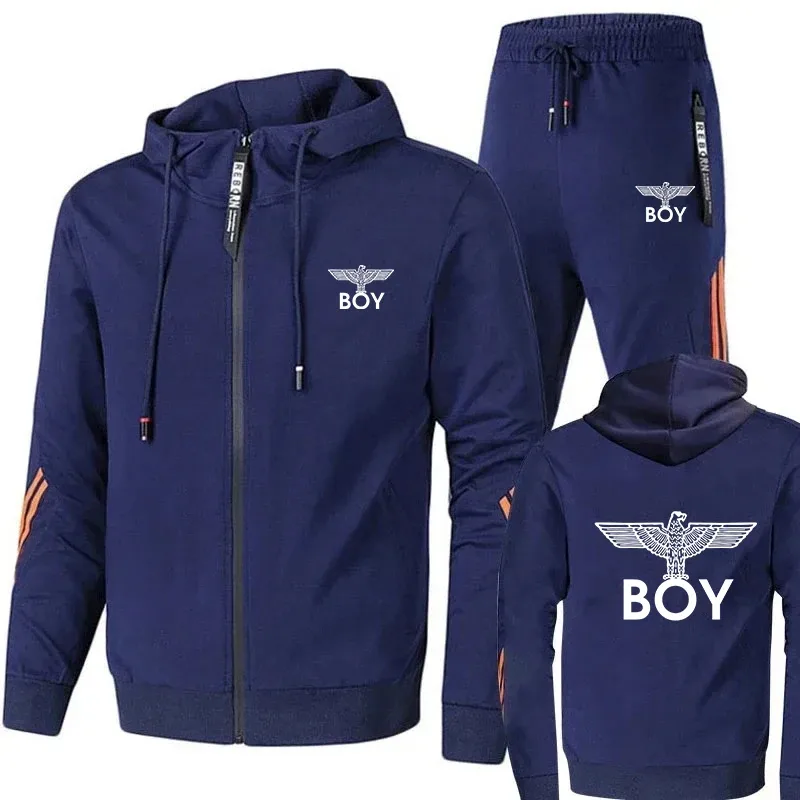 2026BOY Mini Eagle Logo Casual Hooded Sports Set Men's Women's Two-Piece Set Drawstring Pants Streetwear Comfortable Fitness Out