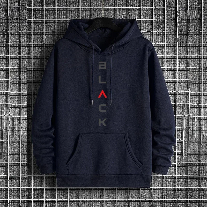 Black Letter Print Hoodies for Man Autumn Winter Hot Sale High Quality Hooded Sweatshirt Home Outdoor Casual Sport Warm Pullover