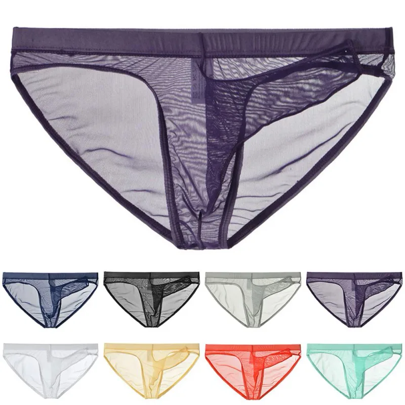 Men Underwear Mesh Transparent Elephant Nose Briefs Thin Lightweight Quick Dry Low Waist Breathable Underpants