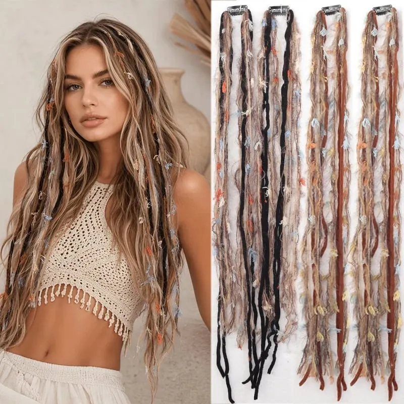 24 Inch Hand Woven Braiding Hair Extensions 2Pcs Synthetic Clip In Hair With BB Clips Dreadlocks Hair Pieces For Women