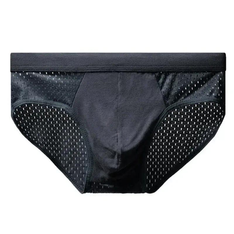 Calzoncillos de seda de hielo para hombre, ropa interior transpirable, fibra de carbono de bambú, ropa interior hueca cómoda antibacteriana, pantalones fríos