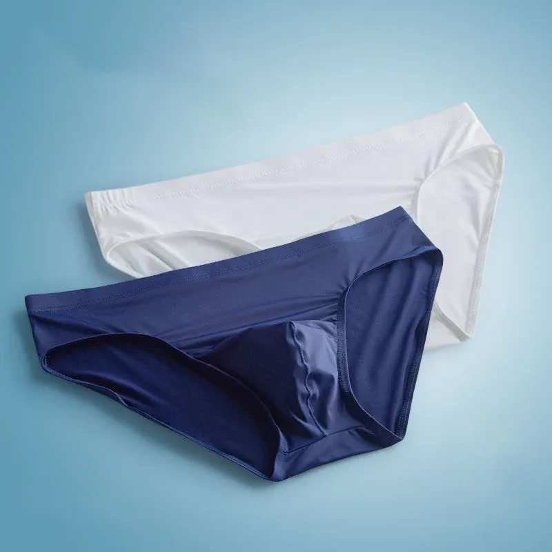 2 stücke Big Pouch Nylon Männer Unterwäsche Slips Eis Seide Männlichen Nahtlose Unterhosen Low-Taille Dünne Höschen Plus größe