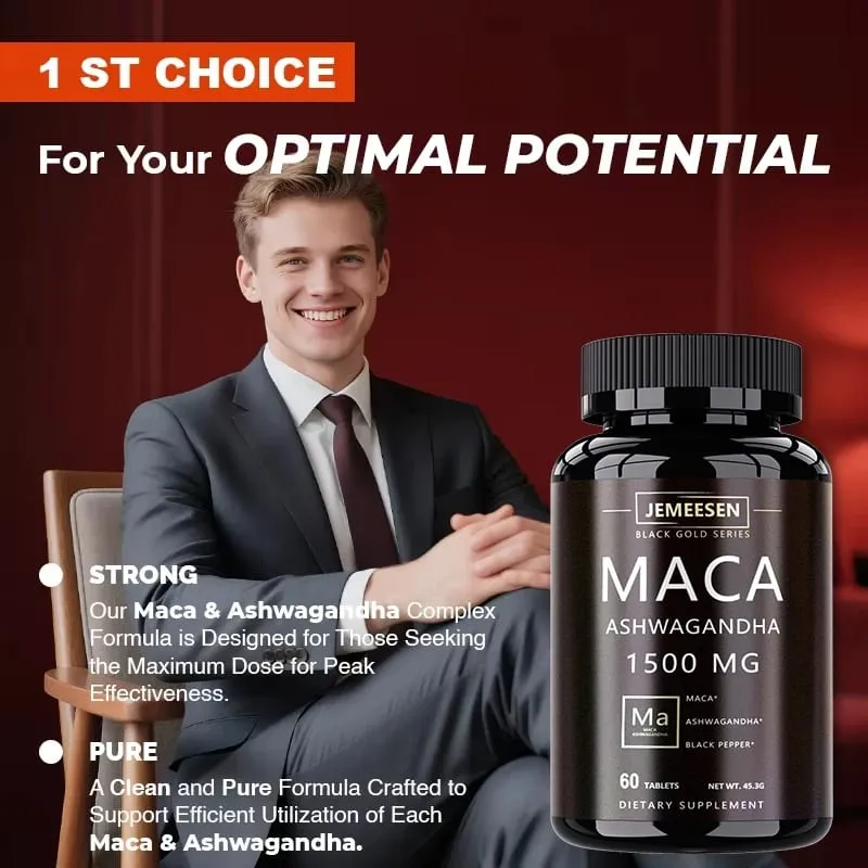 Økologiske Maca Root Powder Kapsler 1500mg indeholdende Maca Root Extract Ashwagandha Black Pepper Supplements for Mænd