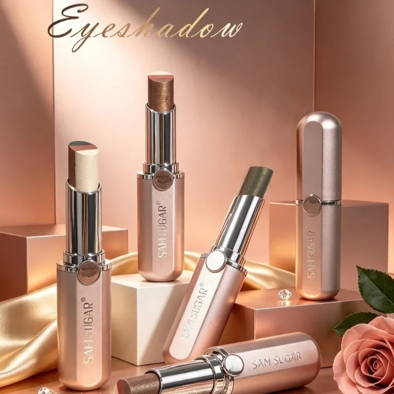 Tricolor Eyeshadow Stick Glitter Highlight Contour Shadow Stick Eye Makeup Waterproof Lasting Shimmer Metallic Eyeshadow Makeup