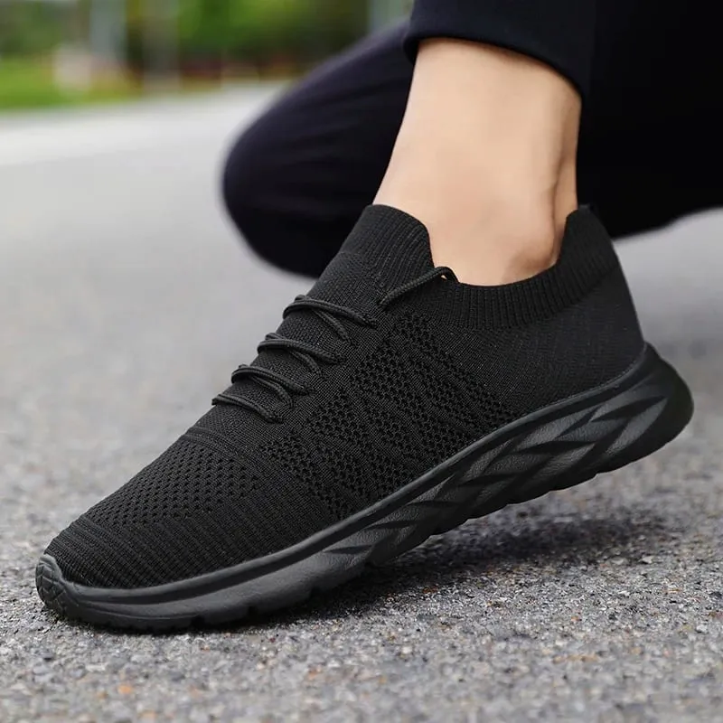 Men's Mesh Knit Walking Shoes No-Tie Elastic Slip-On Sneakers Breathable Lightweight Casual Athletic Shoes