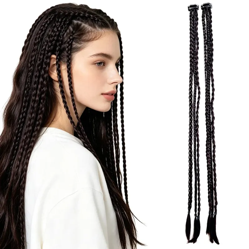 2PCS Synthetic 22"26" Clip In Braids Hair Extensions Braid Ponytail Hairpieces Braided Hair Clip On Braids For Women Daily Party