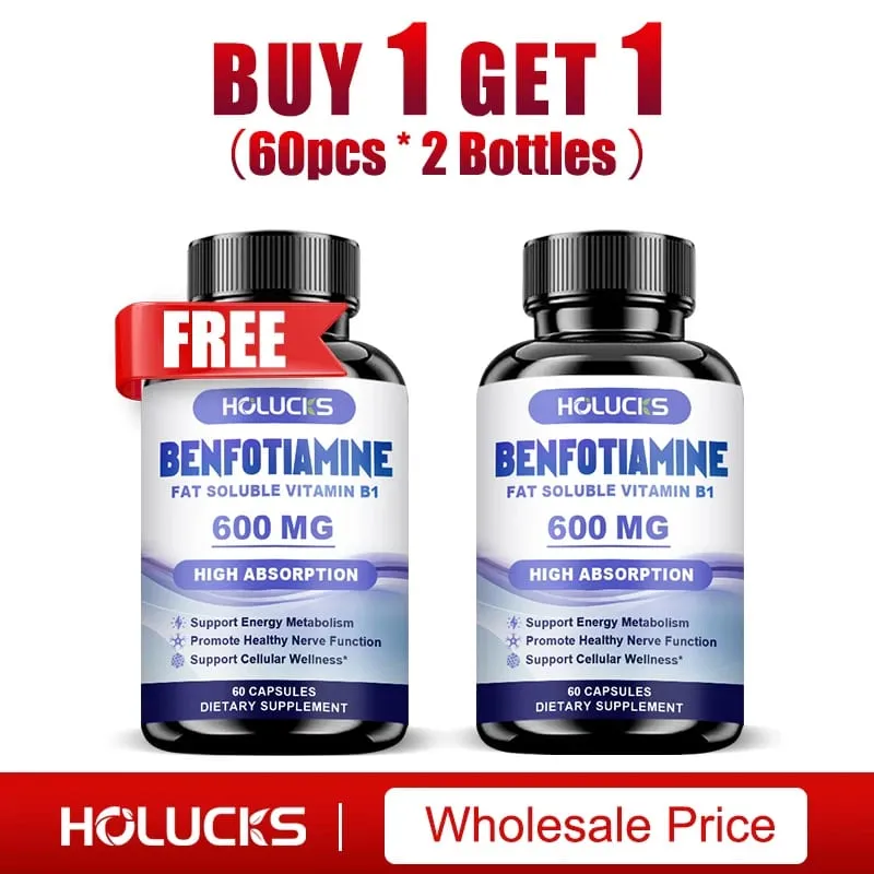 Benfotiamin 600mg | Overlegen Absorption Vitamin B1 til energimetabolisme og nervesundhed | 120 kapsler kosttilskud
