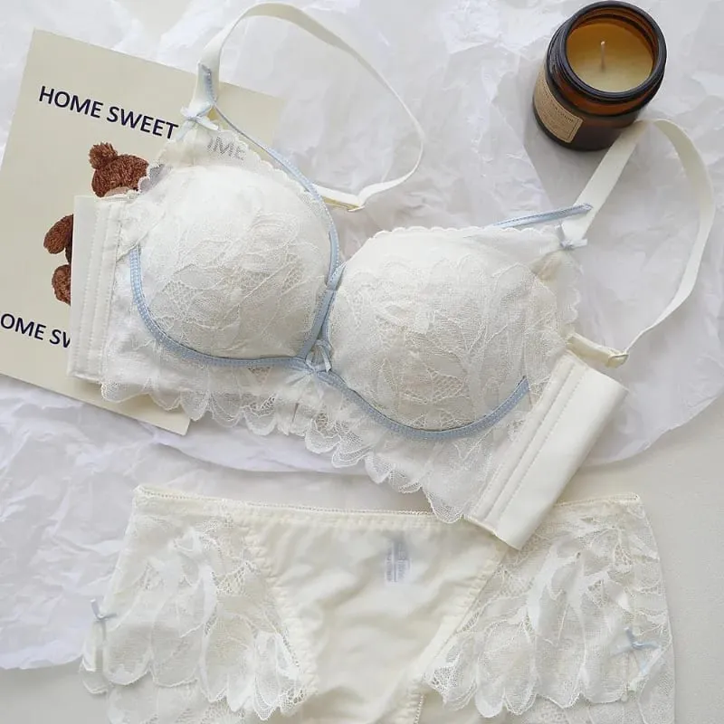 Ladies French Garden Lace Bra Set MOYISU 32-38 AB Wireless Thin Cup Push Up Lift Anti Sag Seksi جنسي Daily Small Bust Lingerie