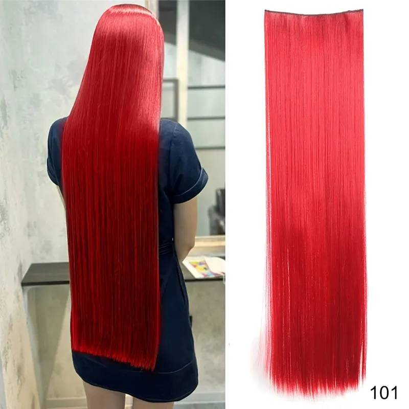 40 inch Long Straight Synthetic Hairpieces Clip In Hair Extensions Black Natural Hair Piece for Women
