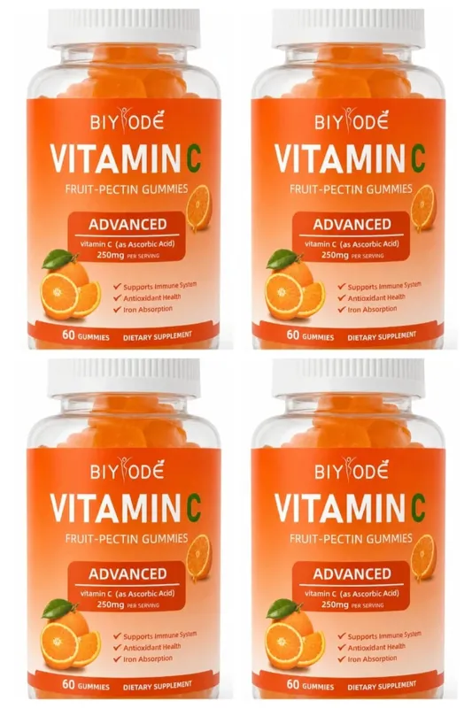 Vitamin C Gummies 250mg with Vitamins A and E Orange Fruit Pectin Chewables 60 Count Daily Nutrition for Adults Men & Women