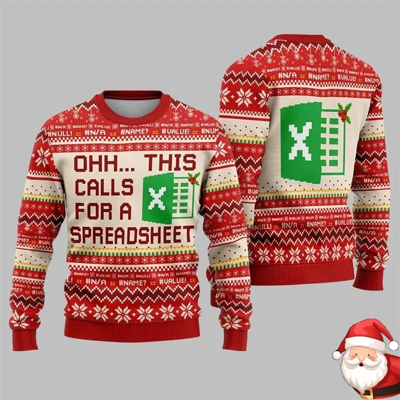 Personality Work Spreadsheet Christmas Funny Ugly Sweater Worker Fun Unique Long Sleeve Pullover Sweatshirt Novel Xmas 2026