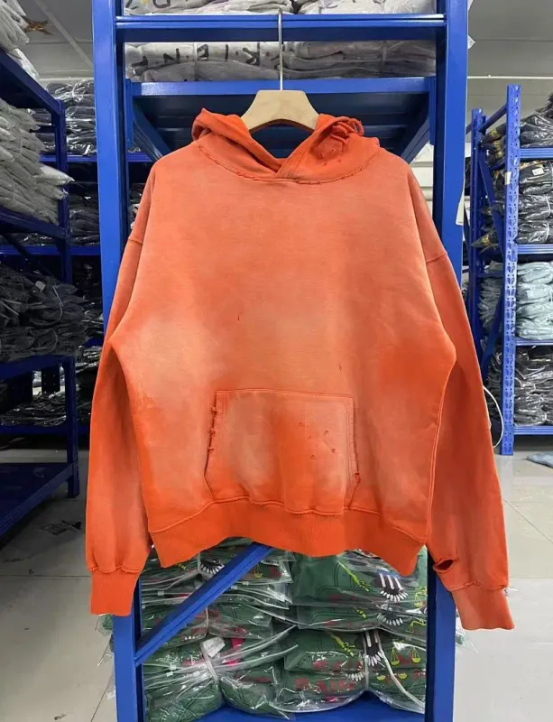 26FW SAINT x Ber B J Co-brand Big Logo Printed Women Men Washed Hooded Sweatshirt Hoodies Vintage Distressed Men Casual Hoodie
