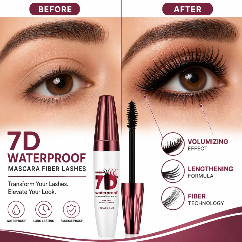 3 Color 7D Waterproof Mascara Long-Lasting & Buildable Volume Length Exquisitely Full Lashes Smudge-Proof Thickening Eye Makeup