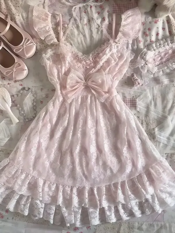 Dámské Y2K Vintage krajkové patchworkové šaty Dvoudílná sada Letní Elegantní Retro Cardigan + Sladká móda Úzké minišaty bez rukávů