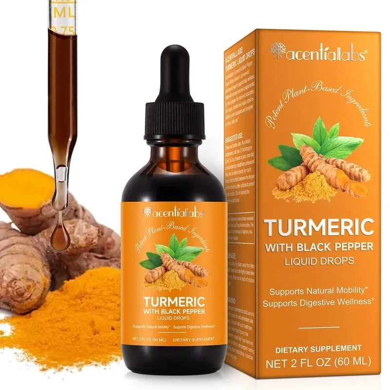 Acentialabs Turmeric with Black Pepper Liquid Drops for Natural Inflammatory Response Support 1340 Mg Turmeric Extract 60 ML