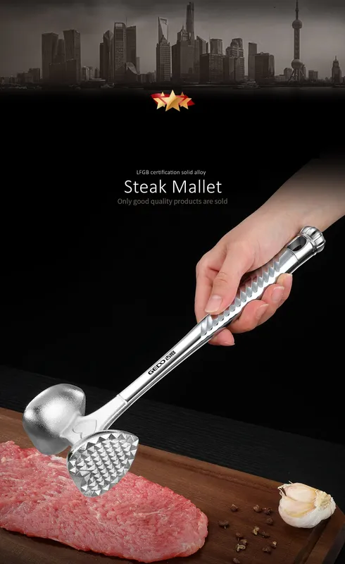 LFGB Certification Solid Alloy Meat Mallet 30° Tilt Ergonomic Strike Surface Steak Tenderizer Efficient Kitchen Cooking Tool