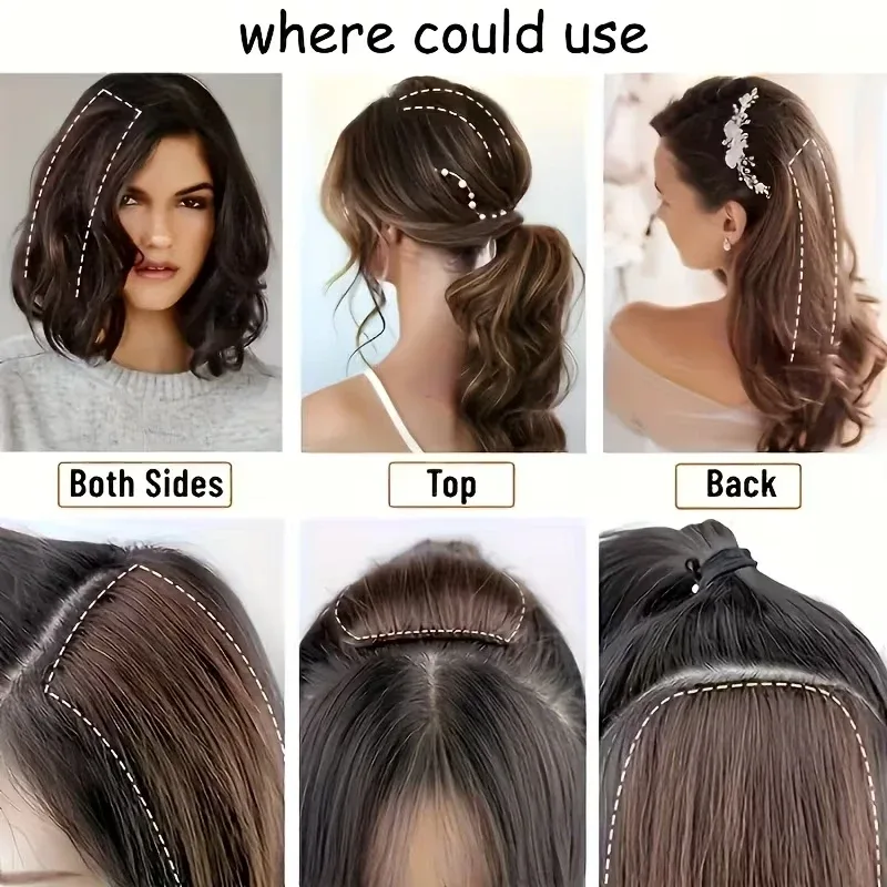 Extension de cheveux synthétique courte et lisse, 10cm/20cm/30cm, Extension de cheveux Invisible, doublure de cheveux, couverture latérale supérieure, postiche pour femmes