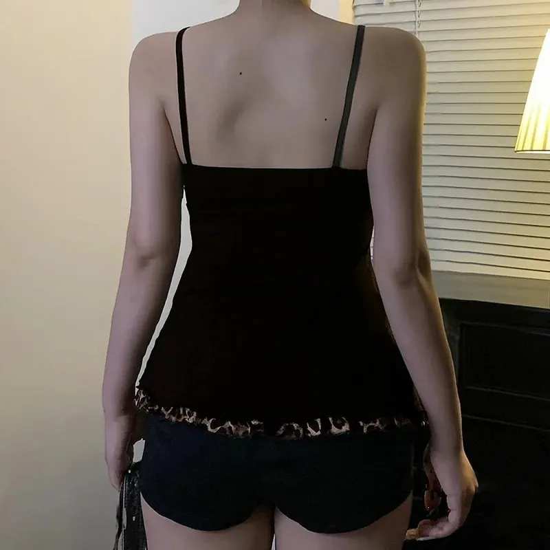American Vintage Sexy Leopard Vest Y2k Harajuku Slim Lace Patchwork Summer New Streetwear Beach Party Sleeveless Women's Tanks — image 5