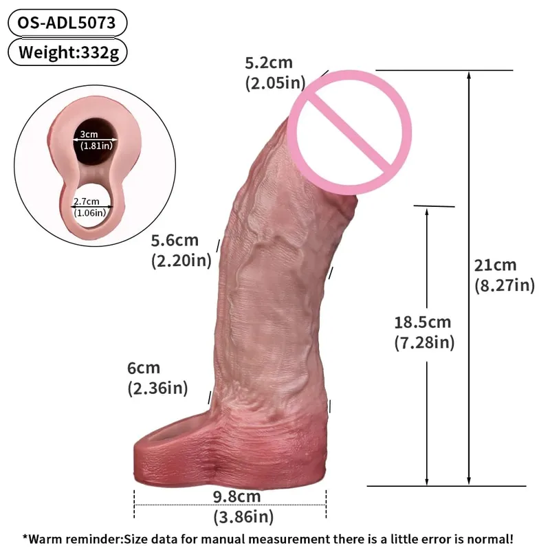 7.2in Realistic Penis Sleeve Reusable Penis Sleeve with Cock Ring Silicone Penis Enlarger Sleeve Male Adult Sex Toy for Men