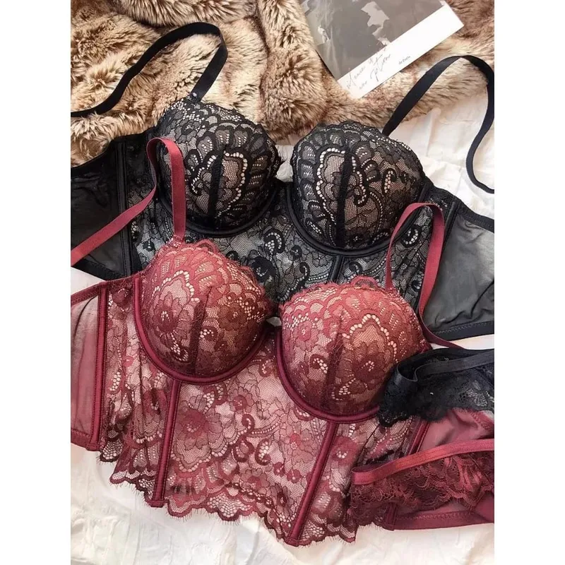 Sexy French Lace Fishbone Bra Soft Underwire 3/4 Cup Push Up Anti‑Sagging Breast Lingerie Side Fat Reduction Women Underwear — image 4