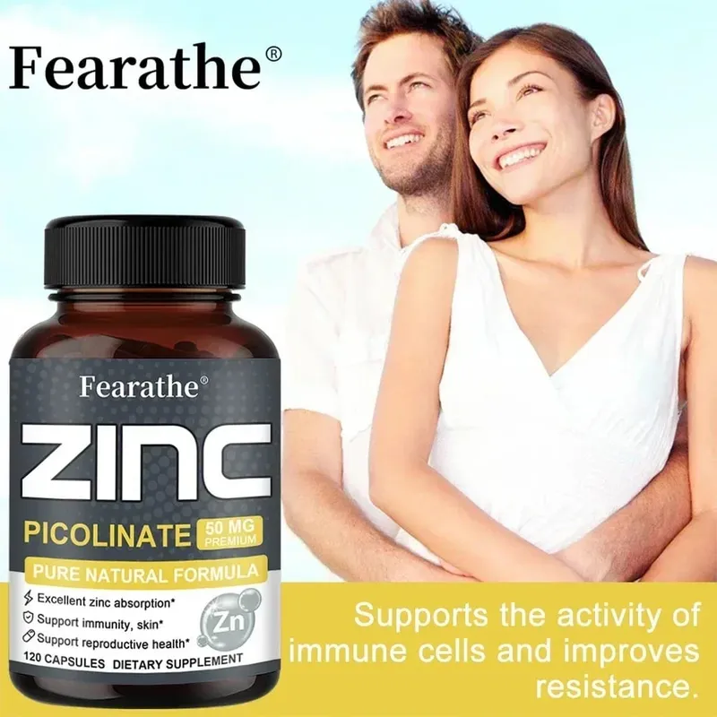 Cápsulas de Zinco 50 Mg - Suplemento Antioxidante Natural para Cabelo Imunológico, Unhas e Suporte para Pele Unissex
