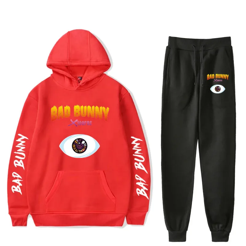 Harajuku Comfortable Funny bad bunny Print Sweatshirt Sweatpants Suit Men/Women Hoodies+ Trousers Suit Cute 2 Piece Set Clothes