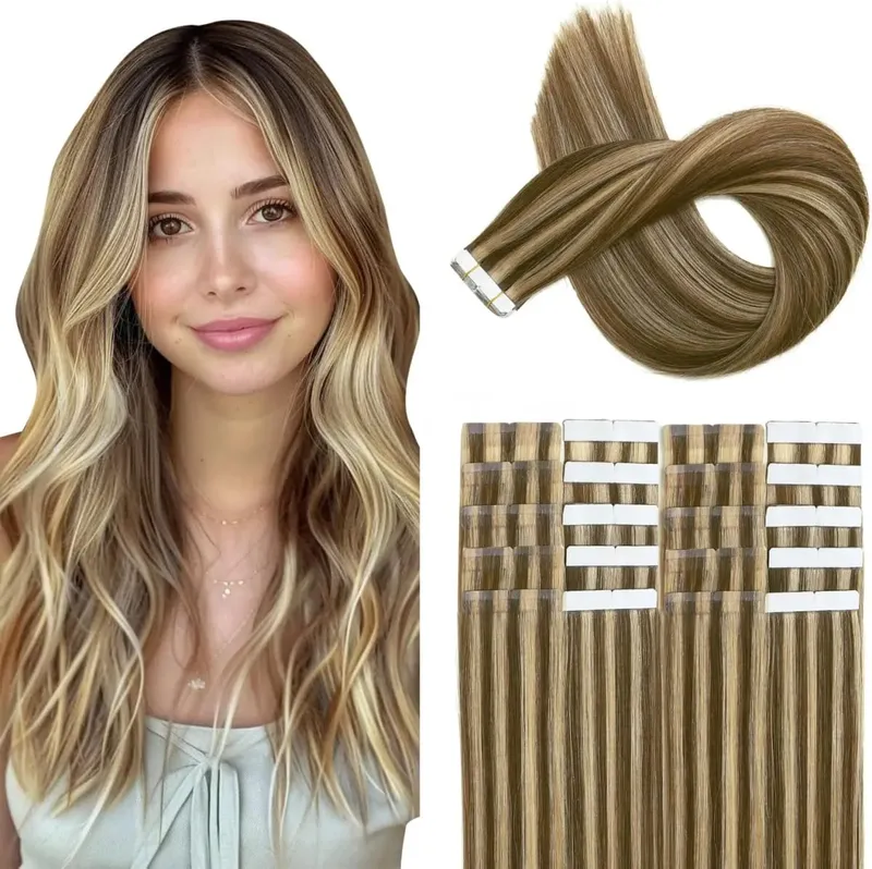 Wholesale Double Drawn Cuticle Aligned Virgin Hair Tape in Human Hair Extension 18-24inch Total 15 Colors