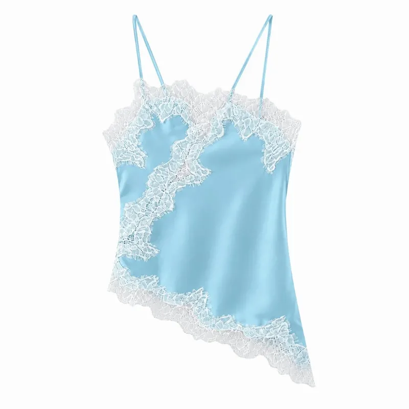 Elegante assimétrico rendas retalhos topo sem mangas sem costas camisola topos com decote em v sexy rendas feminino regata verão wear