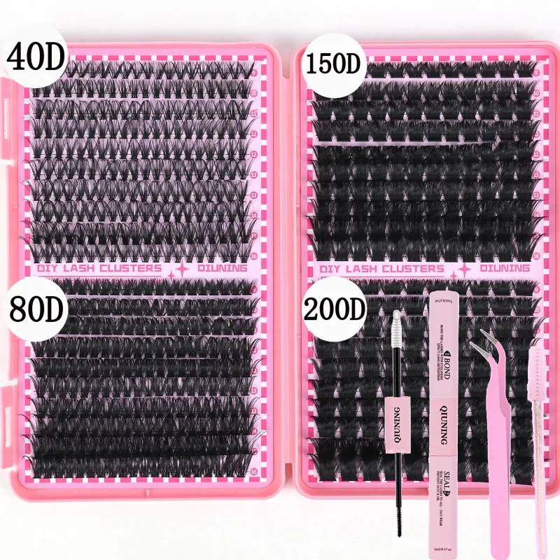 800PCS Lash Extension Kit DIY Clusters Eyelash Extension Kit Lashes Kit with Lash Bond and Seal Lash Tweezers