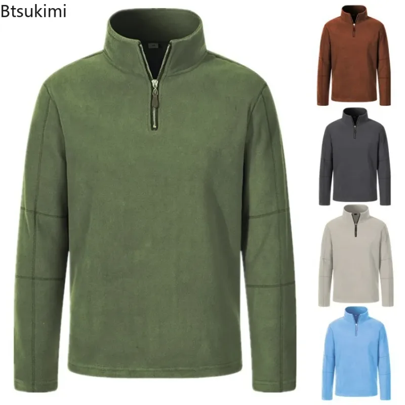 Quality Men's Thicken Warm Polar Fleece Hoodies Fashion Stand Collar Half-zip Pullovers Autumn Winter Casual Sweatshirts for Men