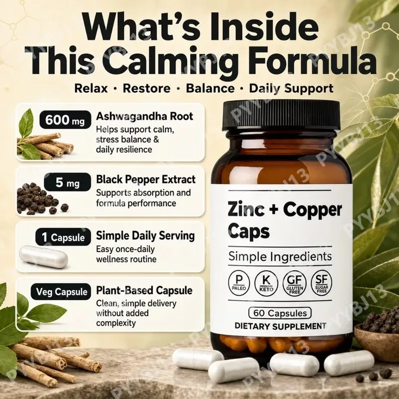 Zinc+Copper Caps Supports Skin Hormone Hair Immune System Health Daily Supplement for Men Women with Zinc L-Methionine Copper