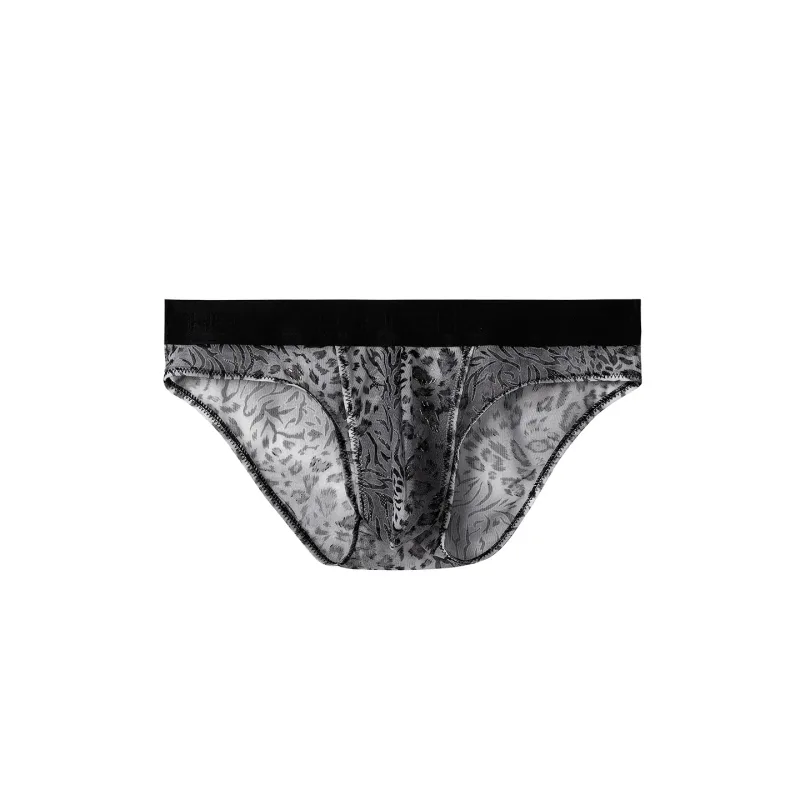 Cuecas masculinas separadas com bolsa dupla, cuecas de seda gelo sem costura, malha respirável, estampa de leopardo, roupa íntima de secagem rápida para viagem