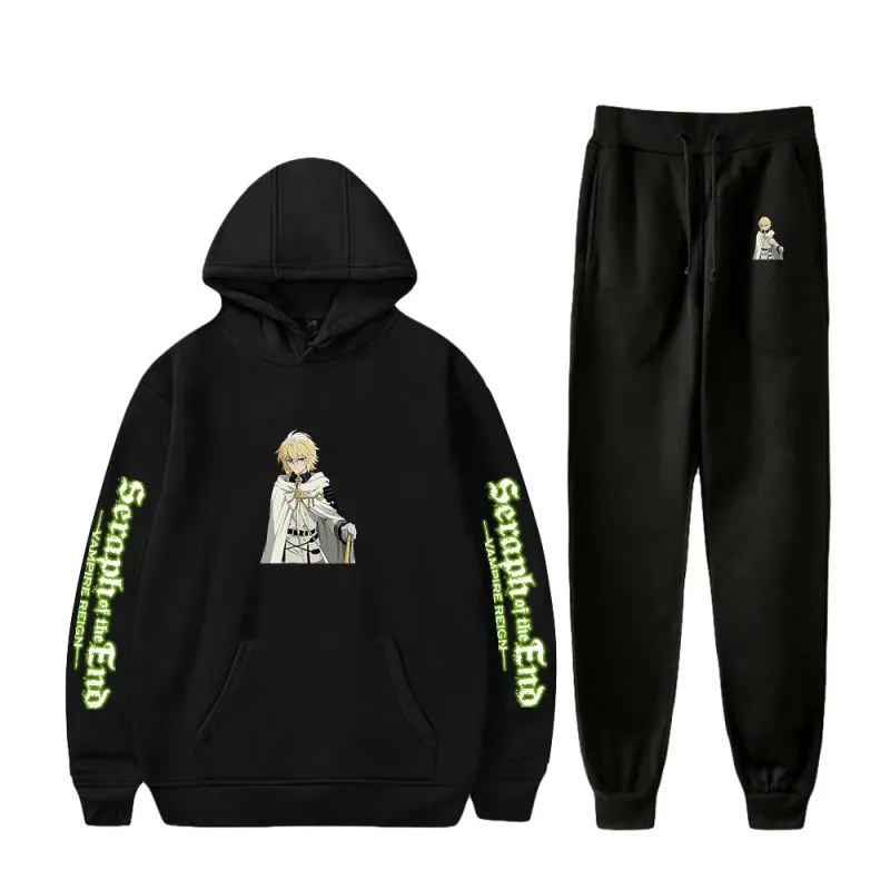 Harajuku Comfortable Seraph of the End Print Sweatshirt Sweatpants Suit Hoodies+ Trousers Suit Boys/Girls 2 Piece Set Clothes — image 3