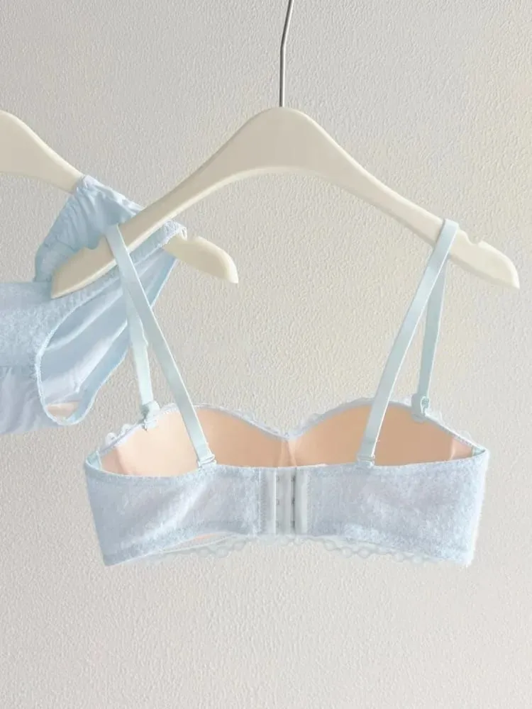 Lace Sexy Lingerie Set Push Up Thick Padded Small Breast Enhance Shaping Half Cup Bra Concealed Brief Intimates Underwear