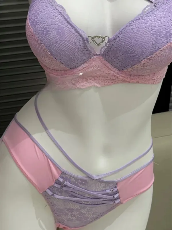 Chic Hollow Lace Tie Strap Lingerie Set Sexy Push Up Brassiere Gathering Ladies Fashion Inner Underwear Set 32 34 36 38