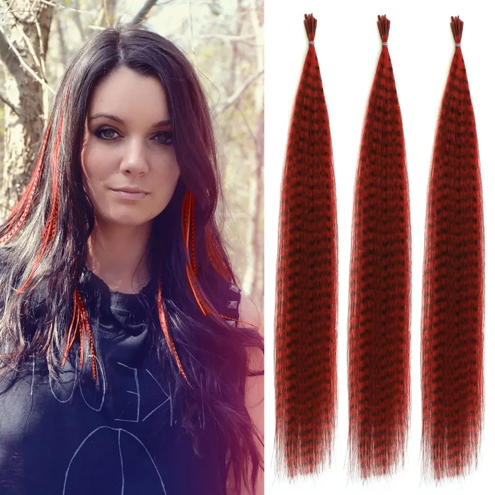 30roots farbige synthetische Feder-Streifen-Haarverlängerung, 40,6 cm, I-Spitze, Party, Cosplay, für Musik, Festival, Halloween, Weihnachten