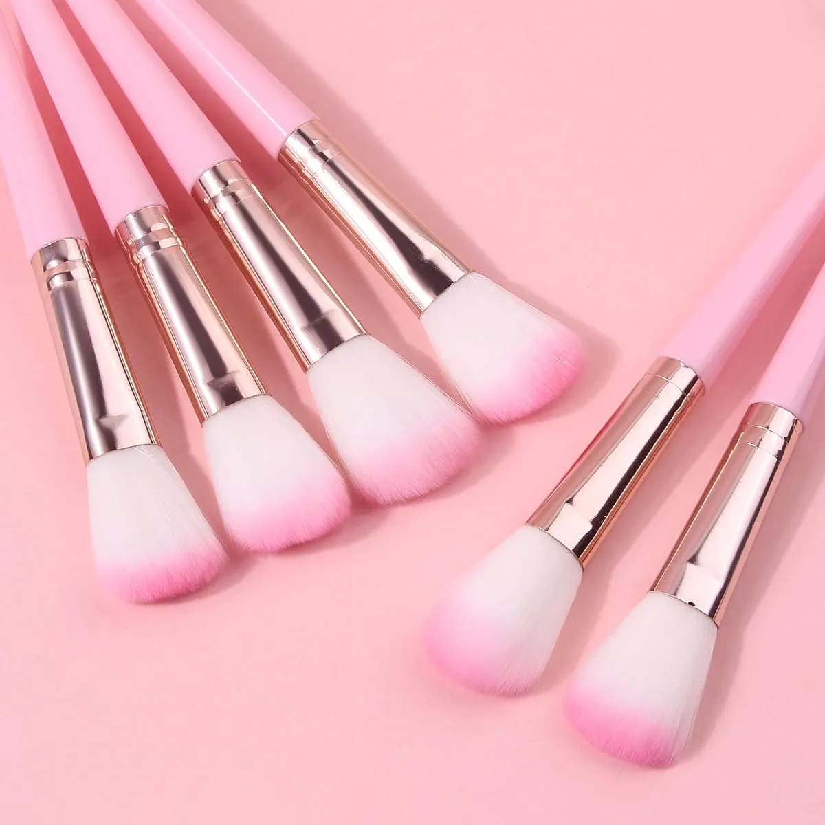 6Pc Daily Use Makeup Brushes Soft Pink Hair Blush Powder Brushes Airy Flawless Finish Professional Face Cosmetic Tool Kit