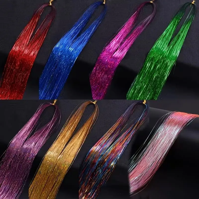 38Inch Tinsel Hair Extensions 6Pcs Sparkling Glitter Hair Synthetic Shiny Hair Accessories for Women Girls Party Cosplay