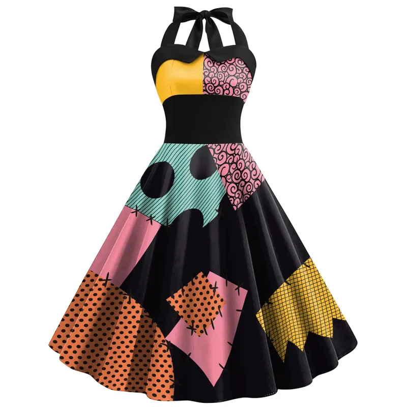 [You're My Secret] Halloween Nightmare Christmas Sally Dress Spaghetti Strap Women's Sexy Backless Dresses Patchwork Vestidos