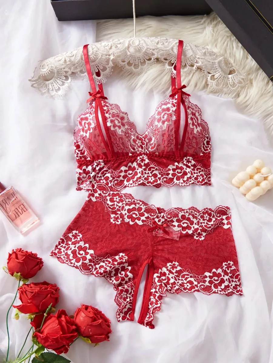 Lace Contrast Color Lingerie Bra And Panties Sets Underwear Set Women Suits
