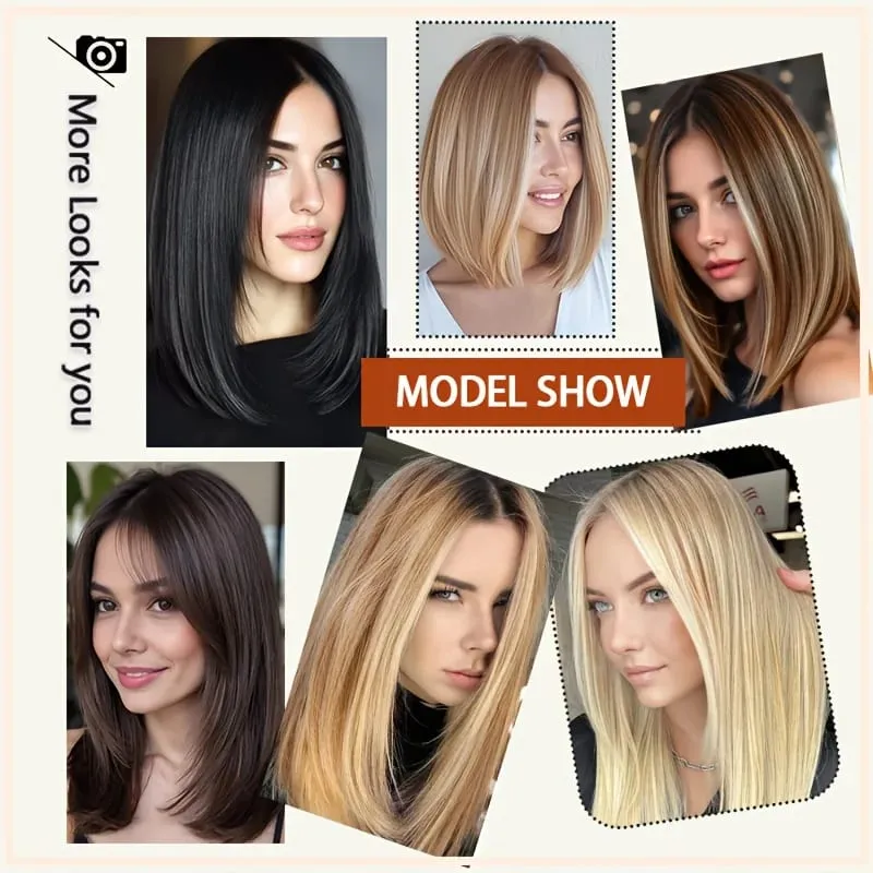 Straight Bob Clip In Hair Extensions Synthetic Highlight Clip On Hairpieces Thin Straight For Women Short Bob Daily Hairstyle — image 6